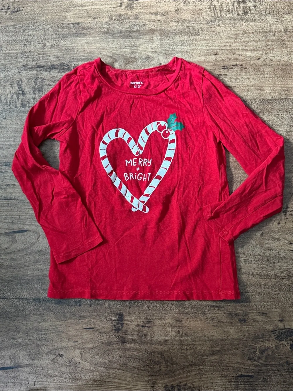 Carter's Red Long-Sleeve 'Merry & Bright' Heart Candy Cane Top